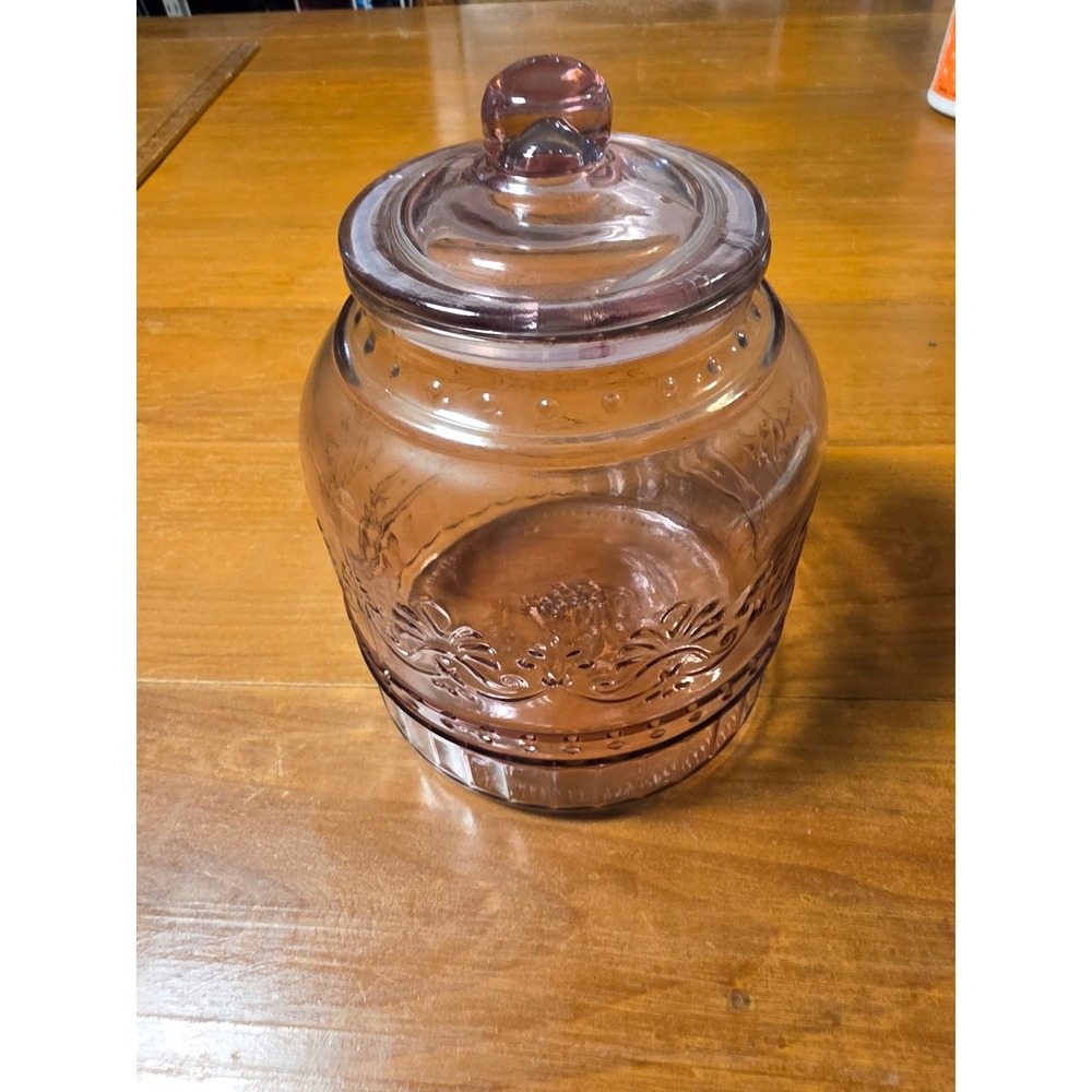 The Pioneer Woman Adeline Purple Glass Canister with Lid 8 inch Embossed Plum